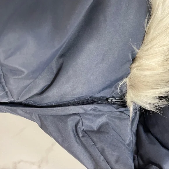 Nautica Navy Blue Puffer Mid Length Jacket Removable Faux Fur Hooded Ski Coat L - Picture 7 of 10